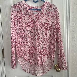 Karissa & Me, Pink & White Geometric LS Pullover Blouse